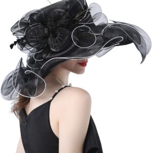 ORIDOOR Women Hats Headband Hairpin Organza Fascinator Church Hat Floral Tea Party Wedding Hat (013E Black) One Size …