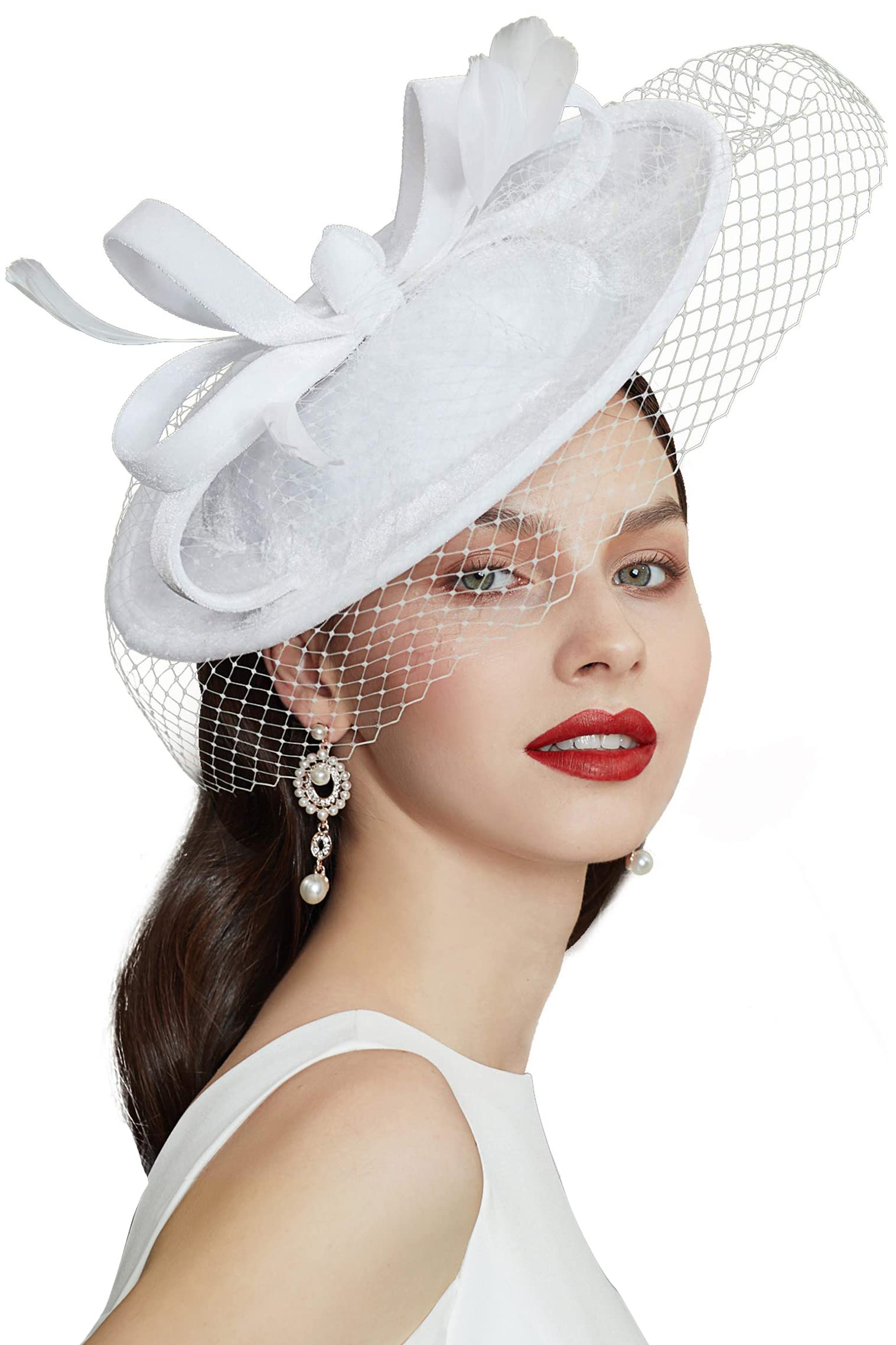 BABEYOND Tea Party Fascinator Kentucky Hat Fascinator Cocktail Pillbox Hat Derby Headband White