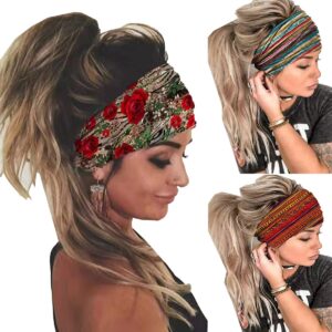 k-elewon 3 pack women wide elastic head wrap headband sports yoga hair band headwear(3 pack(a26))