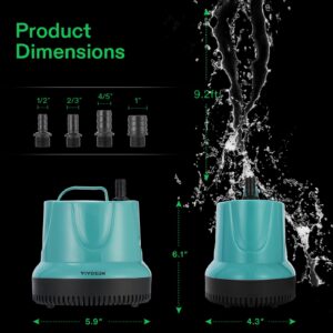 VIVOSUN 850GPH 60W Submersible Pump for Fish Tank, Pond, Aquarium, Hydroponic Systems with 5ft Power Cord and 4 Nozzles Blue