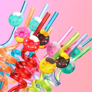 Donut Straws Party Favors for Donut Party Supplies,Donut Grow Up Theme Birthday with 2 Cleaning Brush (24 +2)