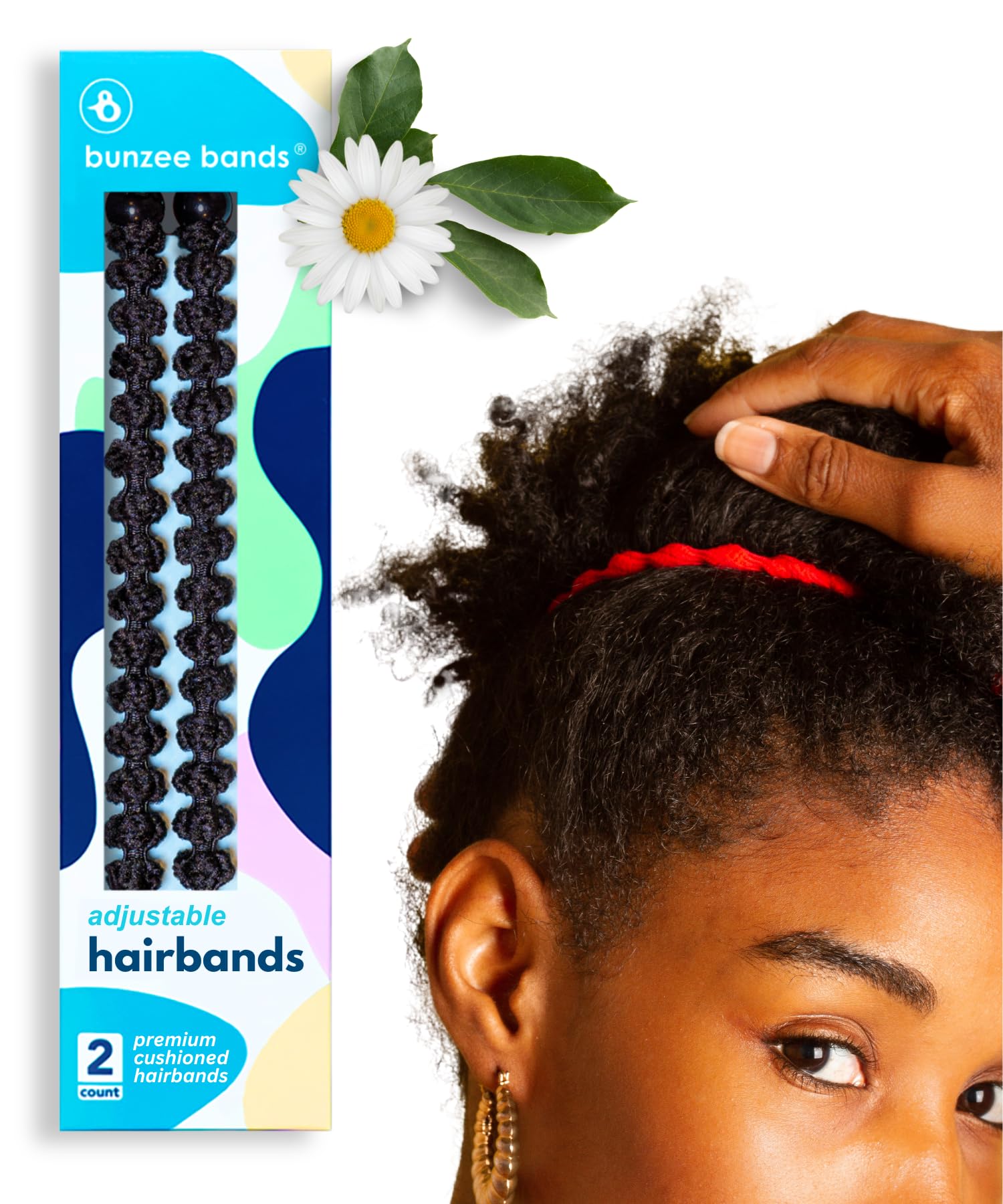 Bunzee Bands - Polyester Satin Adjustable hairbands for Thick Hair - Patent Pending [2 Count, Black]… (Headband, Black)