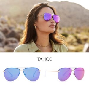 DIFF Tahoe Oversized Aviator Sunglasses for Women UV400 Protection, Gold + Purple Mirror