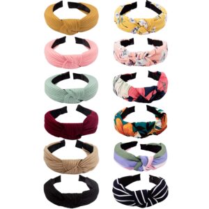 VELSCRUN 12 Pcs Womens Headbands Knotted Headbands for Women Wide Headbands Boho Bandeau Knot Turban Headband Hair Band Elastic Hair Accessories for Women