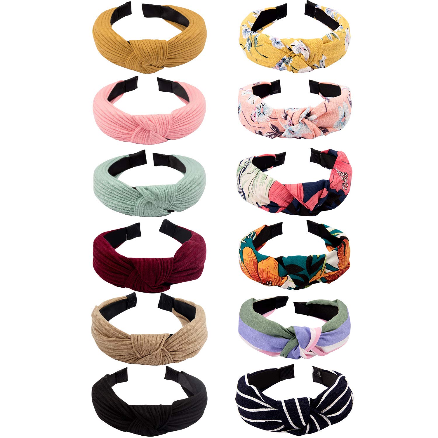 VELSCRUN 12 Pcs Womens Headbands Knotted Headbands for Women Wide Headbands Boho Bandeau Knot Turban Headband Hair Band Elastic Hair Accessories for Women