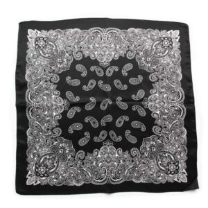 JERLA Women's Men's Small Square satin 100% Real Mulberry Silk Scarfs paisley Hair head face scarf 21" x 21" (Paisley black)