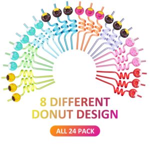 Donut Straws Party Favors for Donut Party Supplies,Donut Grow Up Theme Birthday with 2 Cleaning Brush (24 +2)