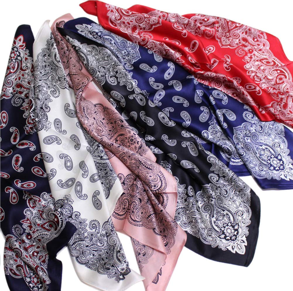 JERLA Women's Men's Small Square satin 100% Real Mulberry Silk Scarfs paisley Hair head face scarf 21" x 21" (Paisley black)