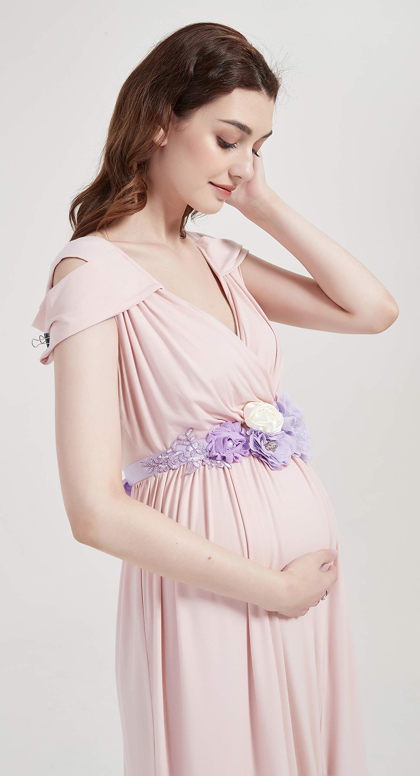 FANFAN Maternity Sash Belt Pregnant Wedding Sash Belt Bridal Sash Belts Y01 (lavender)