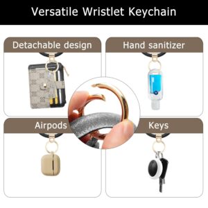 COOLANS Wristlet Bracelet Keychain Pocket Credit Card Holder Purse Tassel Keychain Bangle Key Ring for Women (Silicone Bead Bracelet+Card Purse (Grey))