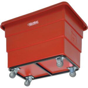 Global Industrial 8 Bushel Plastic Bulk Box Truck, Steel Chassis Base, Red, 33-3/10"L x 24-3/5"W x 27-2/5"H