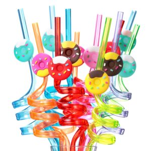 Donut Straws Party Favors for Donut Party Supplies,Donut Grow Up Theme Birthday with 2 Cleaning Brush (24 +2)