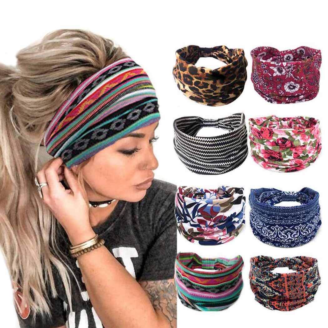 Bohend Boho Headband Wide Yoga Stretchy Bandeau Large Headwrap Sport Athletic Beach Hair Accessories for Women and Girls(8pcs)