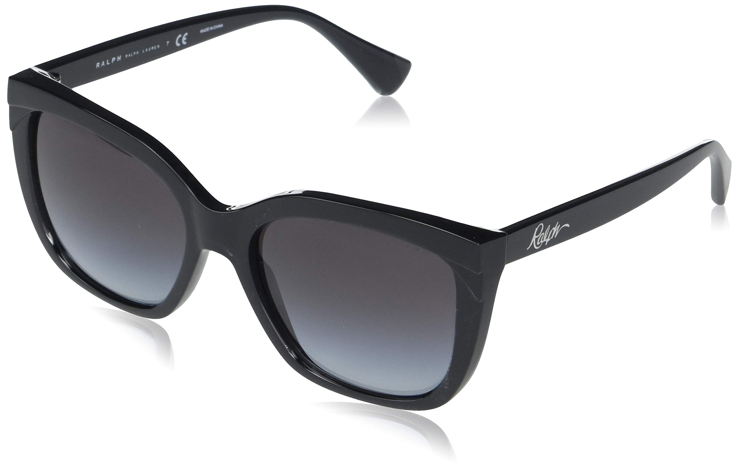 Ralph by Ralph Lauren Women's RA5265 Butterfly Sunglasses, Shiny Black/Gradient Grey, 55 mm