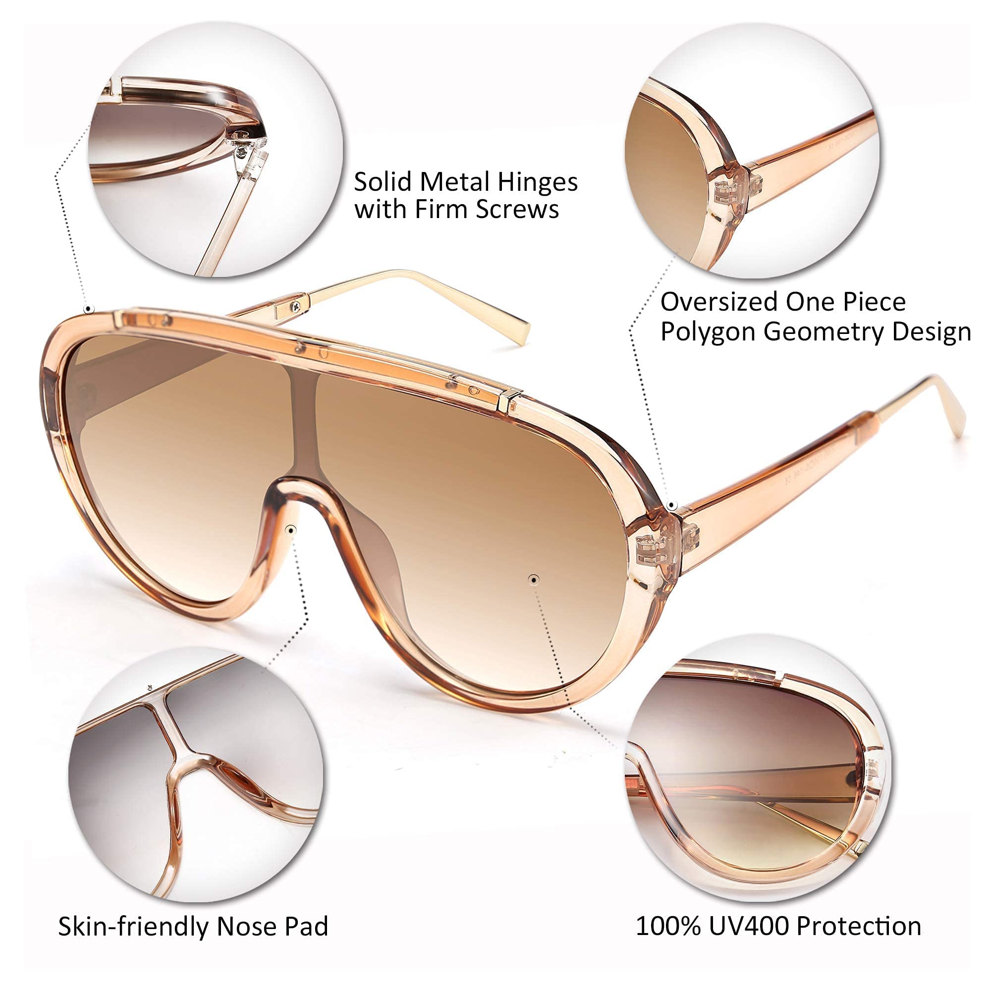 FEISEDY Sunglasses Women Oversized One Piece Frame UV400 Sun Glasses Trendy Retro Shades B2580