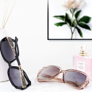 Frienda 3 Pieces Women Polarized Oversized Sunglasses Shiny Composite Frame Sunglasses Vintage Rhinestone Glasses