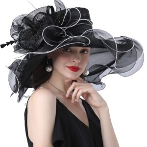 ORIDOOR Women Hats Headband Hairpin Organza Fascinator Church Hat Floral Tea Party Wedding Hat (013E Black) One Size …