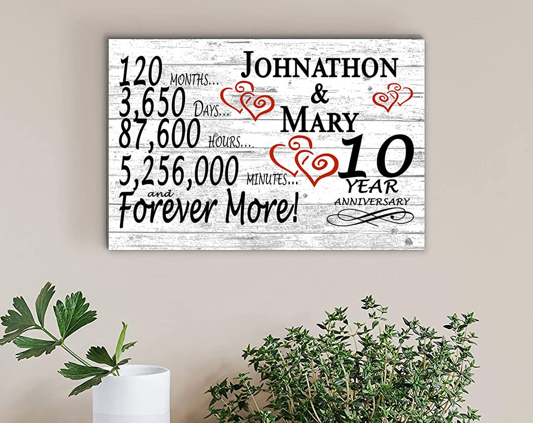 Personalized 10 Year Anniversary Sign Gift 10th Wedding Anniversary Present For Couple Days Mionutes Years - Solid Wood - 16.5in x 10.5in x .75in