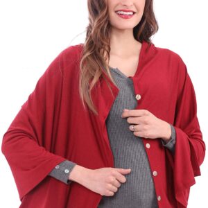 MissShorthair Women's Lightweight Knitted Scarf Poncho Sweater Cape Shawl Versatile Fall Winter Ponchos Wraps Red