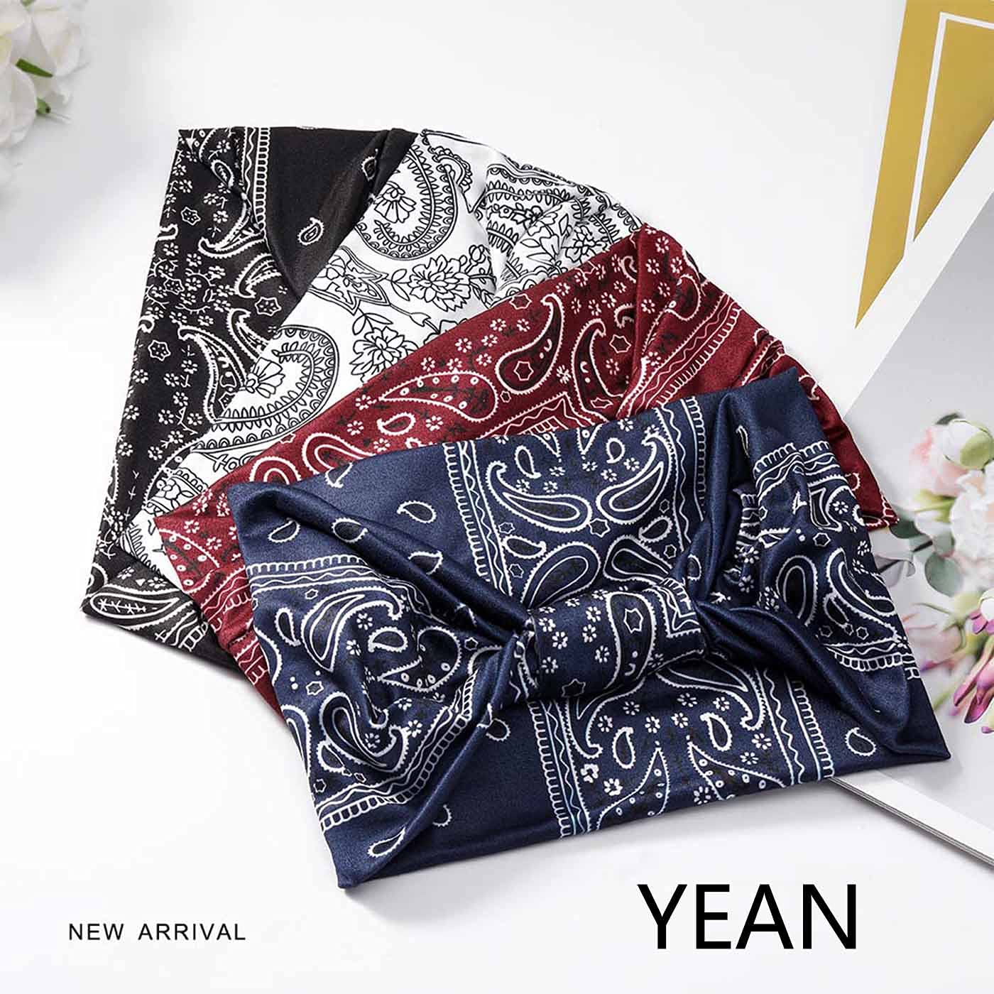 Yean Boho Wide Headbands Black Stretch Hair Bands Elastic Turbans Stylish Head Wraps for Women and Girls (Pack of 4) (Boho)