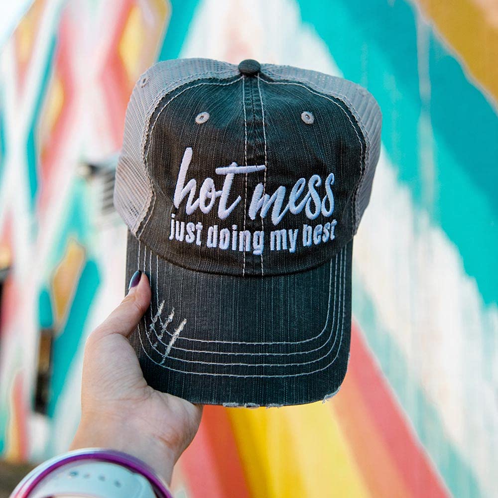 KATYDID Hot Mess Just Doing My Best Baseball Hat - Trucker Hat for Women - Stylish Cute Ball Cap Gray