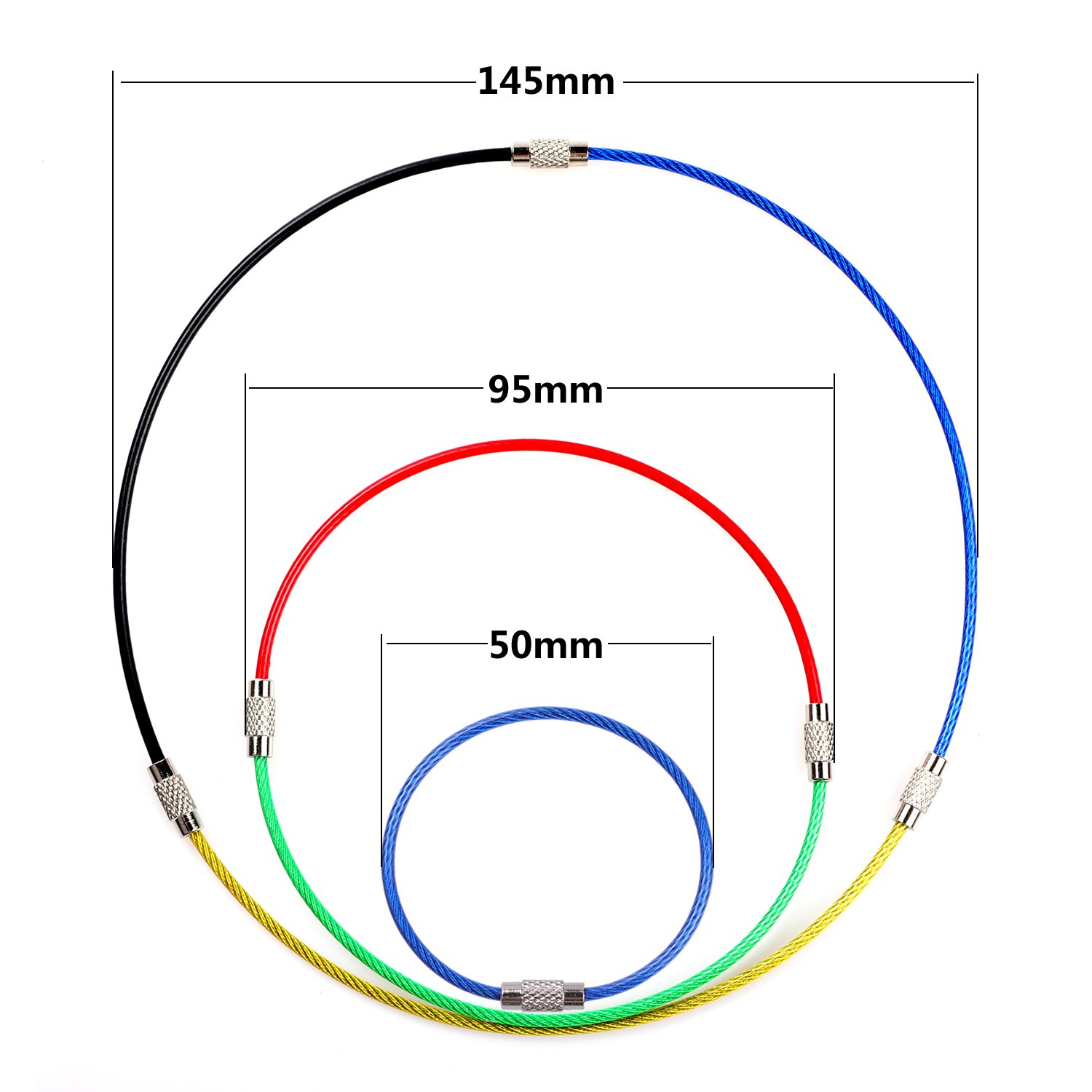 Keychain, 25 Pack of 6.3 Inches Stainless Steel Wire Ring 2mm Cable Loop Rings for Hanging Luggage Tag, Keyrings and ID Tag Keepers (Red)