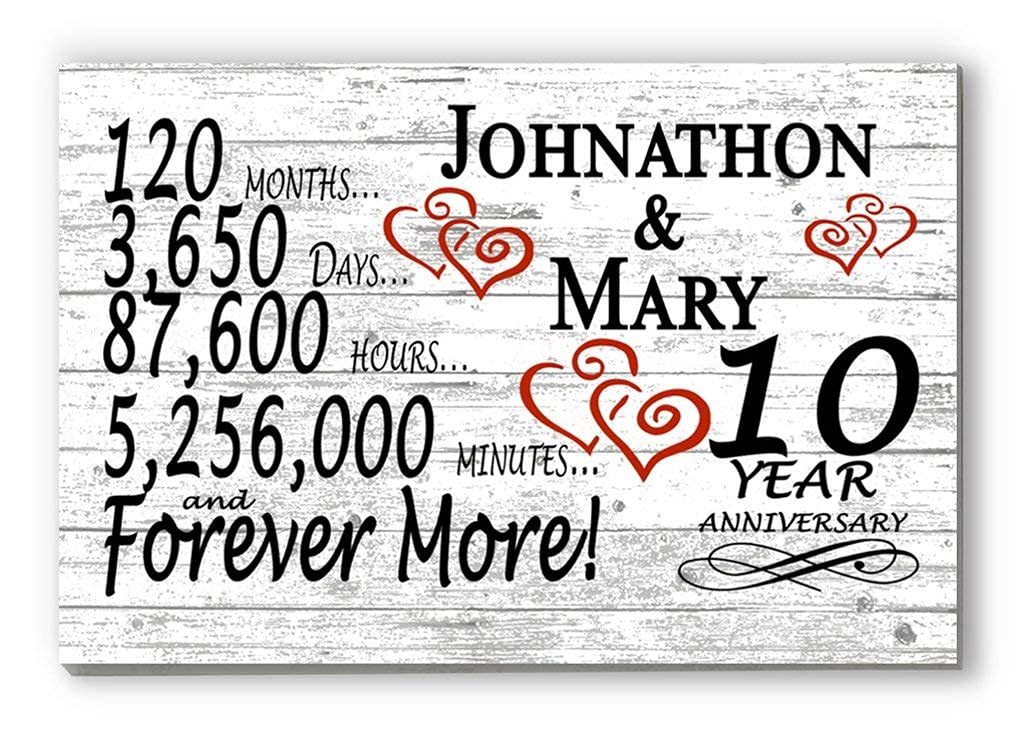 Personalized 10 Year Anniversary Sign Gift 10th Wedding Anniversary Present For Couple Days Mionutes Years - Solid Wood - 16.5in x 10.5in x .75in