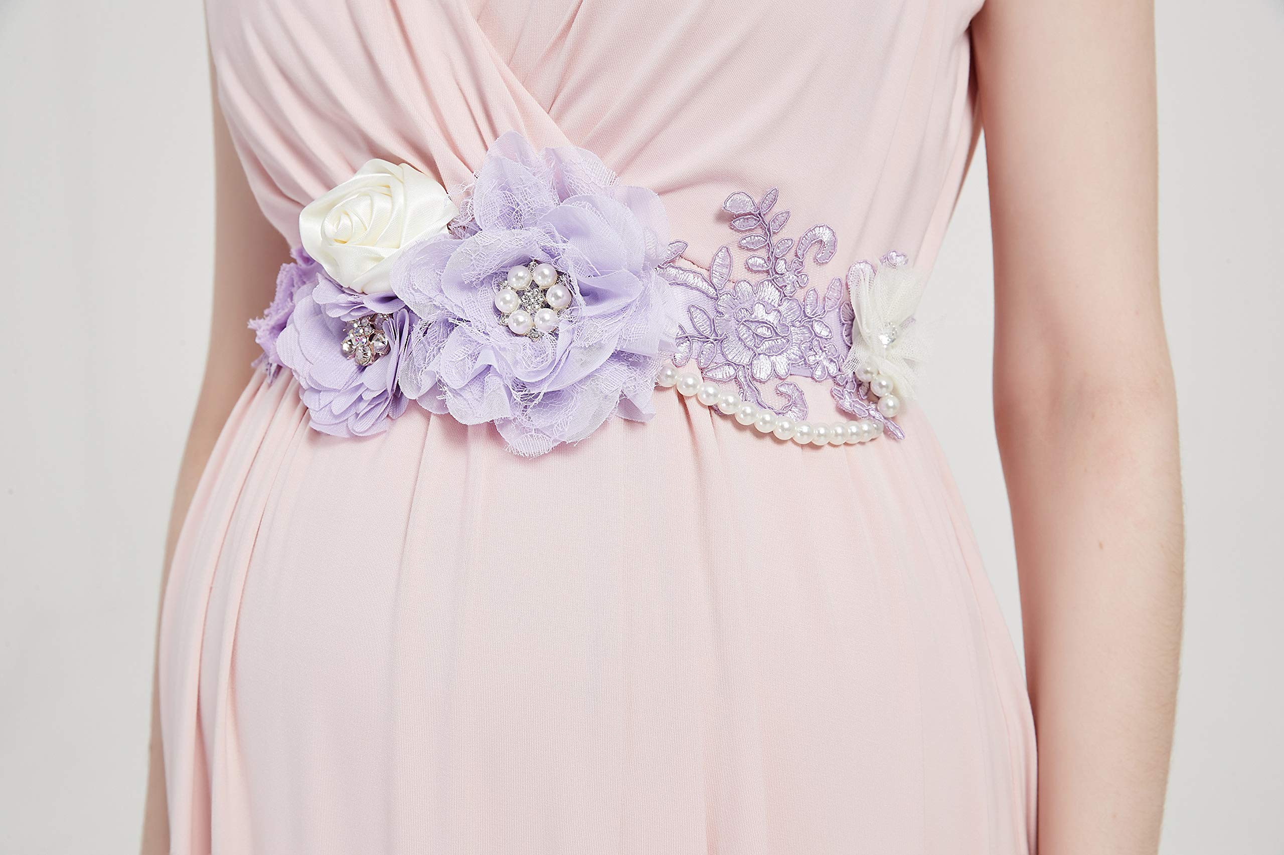 FANFAN Maternity Sash Belt Pregnant Wedding Sash Belt Bridal Sash Belts Y01 (lavender)