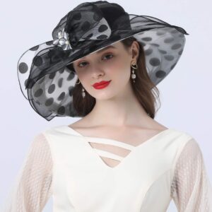 ORIDOOR Women’s Organza Church Tea Party Wedding Fascinator Hat UV-Anti Wide Brim Sun Hats Hat A4-Black …