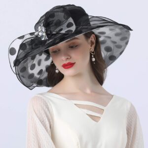 ORIDOOR Women’s Organza Church Tea Party Wedding Fascinator Hat UV-Anti Wide Brim Sun Hats Hat A4-Black …