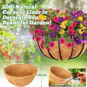 Y&M 2pcs 16“ Round Coconut Fiber Liner, 16'' Coco Liner Pre-Formed Replacement for Wall Hanging Planter Basket