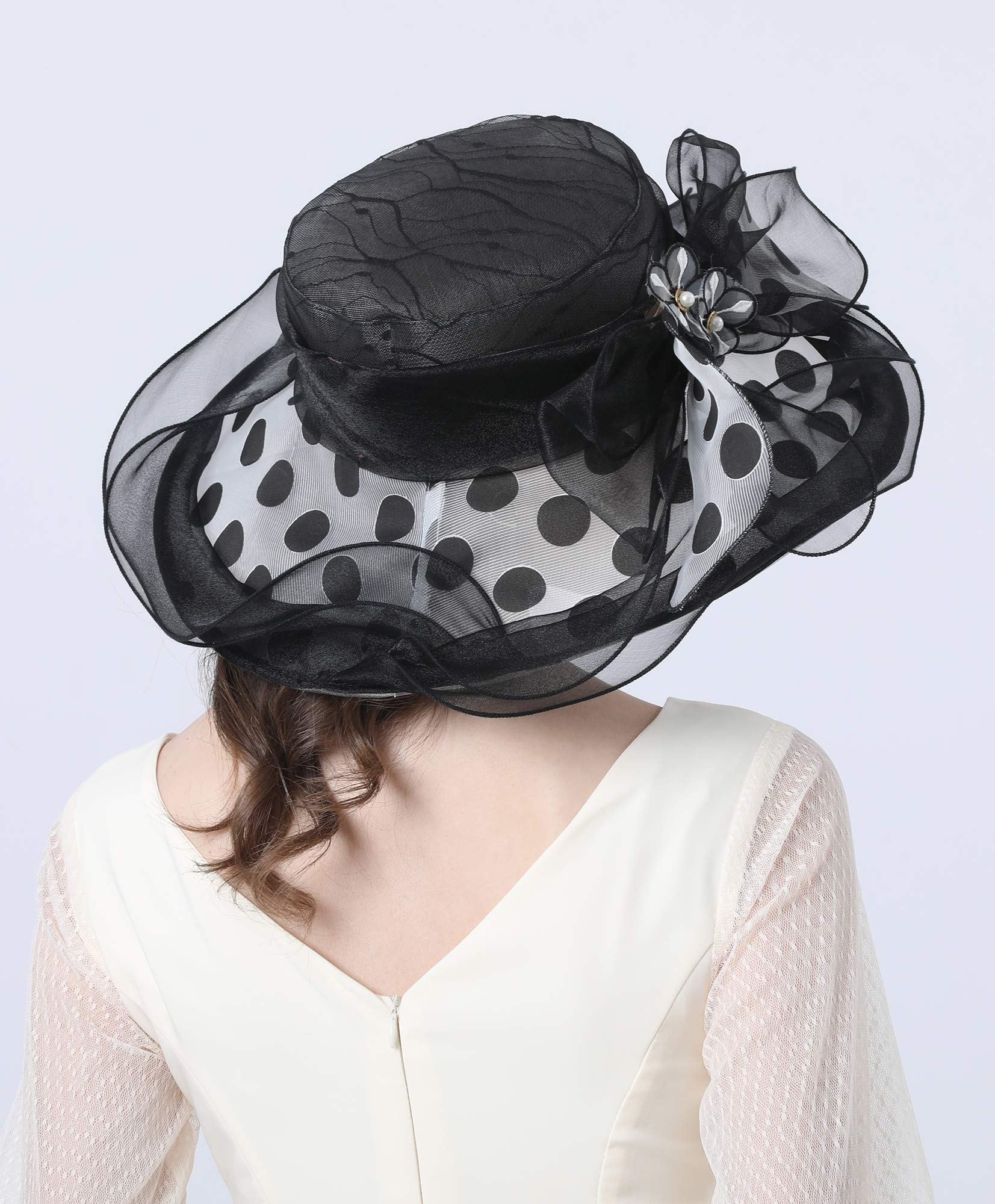 ORIDOOR Women’s Organza Church Tea Party Wedding Fascinator Hat UV-Anti Wide Brim Sun Hats Hat A4-Black …