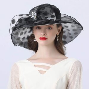 ORIDOOR Women’s Organza Church Tea Party Wedding Fascinator Hat UV-Anti Wide Brim Sun Hats Hat A4-Black …