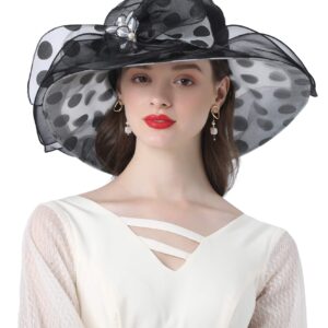 ORIDOOR Women’s Organza Church Tea Party Wedding Fascinator Hat UV-Anti Wide Brim Sun Hats Hat A4-Black …