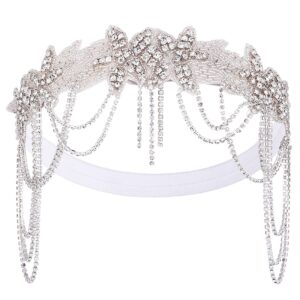 BABEYOND 1920s Flapper Headpiece Roaring 20s Headband Great Gatsby Headband Chain for Women Vintage Hair Accessory (White)