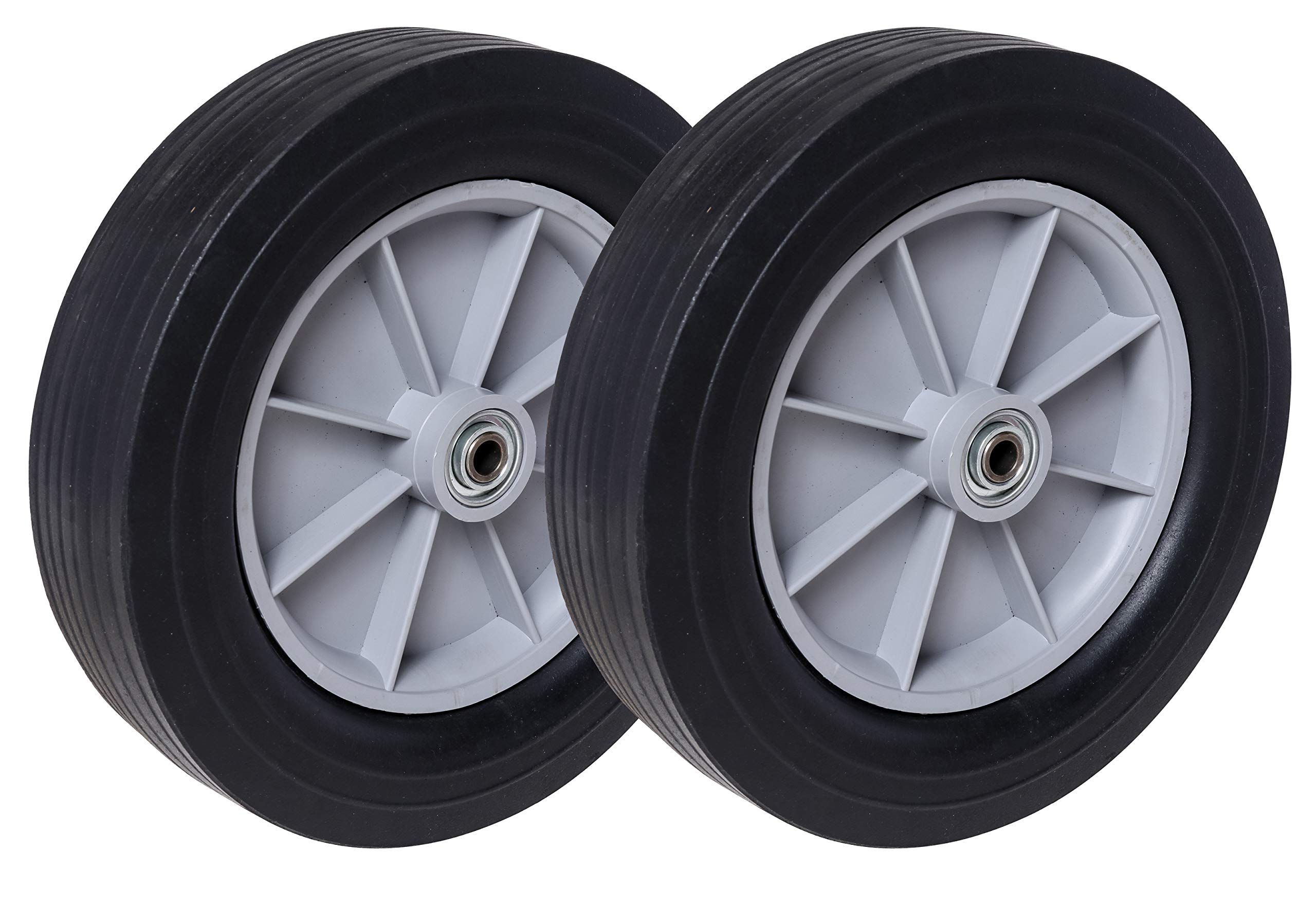 12" Wheel Set | Flat Free Solid Rubber with 3/4" Ball Bearings | For Handtrucks, Tilt Trucks, Totes, Carts, Dollies, Hoppers, Power Washers and Other Mobile Equipment