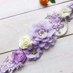 FANFAN Maternity Sash Belt Pregnant Wedding Sash Belt Bridal Sash Belts Y01 (lavender)