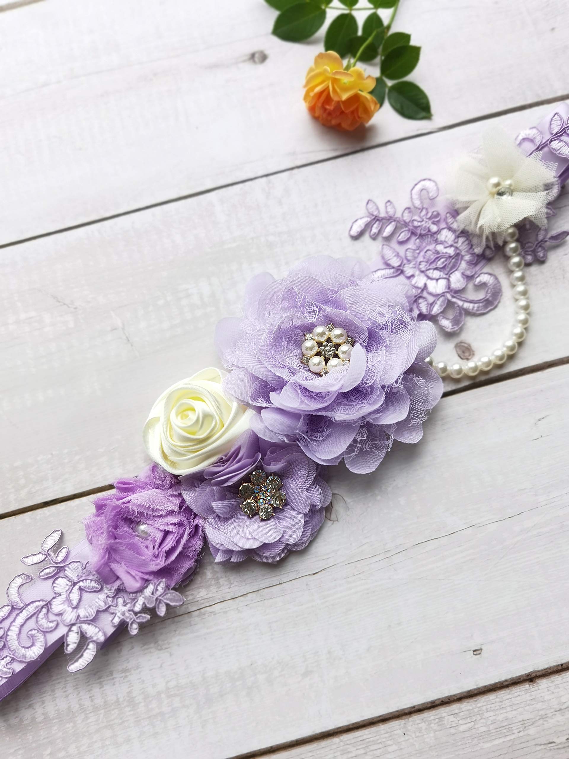 FANFAN Maternity Sash Belt Pregnant Wedding Sash Belt Bridal Sash Belts Y01 (lavender)