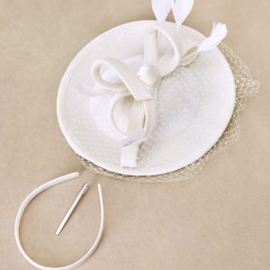 BABEYOND Tea Party Fascinator Kentucky Hat Fascinator Cocktail Pillbox Hat Derby Headband White