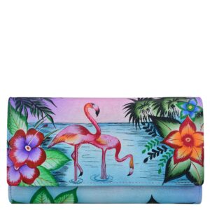 Anna by Anuschka Women’s Hand-Painted Genuine Leather Three Fold Organizer Wallet - Tropical Flamingos