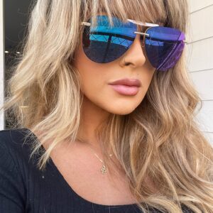 DIFF Tahoe Oversized Aviator Sunglasses for Women UV400 Protection, Gold + Purple Mirror