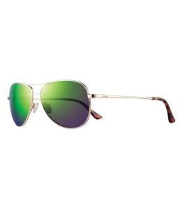 revo sunglasses relay petite: women's polarized lens with small metal aviator frame, gold frame with evergreen lens