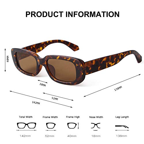 BUTABY Rectangle Sunglasses for Women Retro Driving Glasses 90’s Vintage Fashion Narrow Square Frame UV400 Protection Tortoise