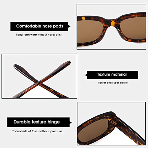 BUTABY Rectangle Sunglasses for Women Retro Driving Glasses 90’s Vintage Fashion Narrow Square Frame UV400 Protection Tortoise