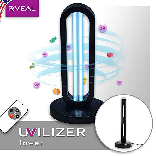 Rveal UVILIZER Tower - UV Light Sanitizer & Ultraviolet Disinfection Lamp (U-V-C Bulb for Home, Office, Travel | 38W Ozone Room Cleaning | US Stock)