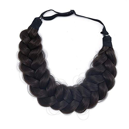 TOECWEGR Synthetic Hair Braided Headband Classic Wide Strands Wedding Disorderly Fluffy Braids Wig Band Women Beauty Accessory