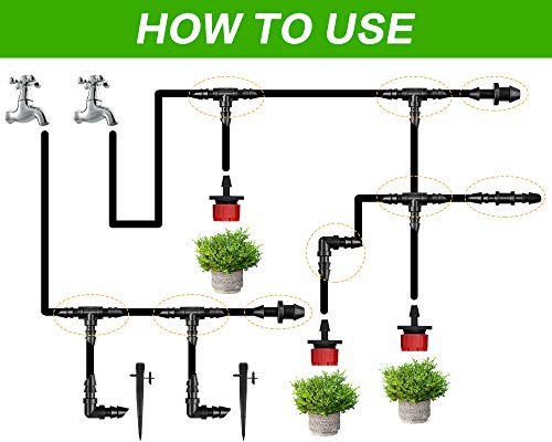 JAYEE Irrigation Fittings Kit for 1/4" Tubing 110 Piece Set - 50 Couplings,30 Tees, 20 Elbows, 10 End Plugs - Barbed Connectors for Drip or Sprinkler Systems