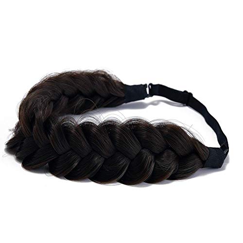 TOECWEGR Synthetic Hair Braided Headband Classic Wide Strands Wedding Disorderly Fluffy Braids Wig Band Women Beauty Accessory