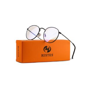 HJSTES Round Blue Light Glasses for Women Men Retro Circle Clear Lens Metal Frame Eyeglasses (Black)