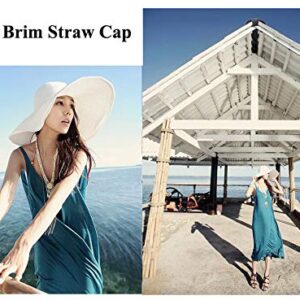 1Pcs Women Wide Brim Straw Hat Foldable Beach Floppy Sun Hat White